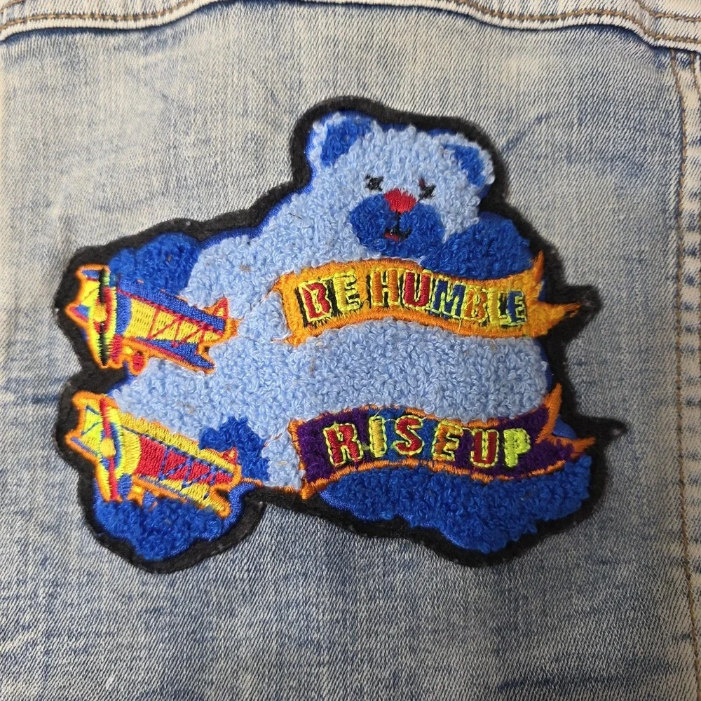 Junior Elite Premium Denim‎ Jacket Size Child 4-5 Flight Plane Patches Parachute